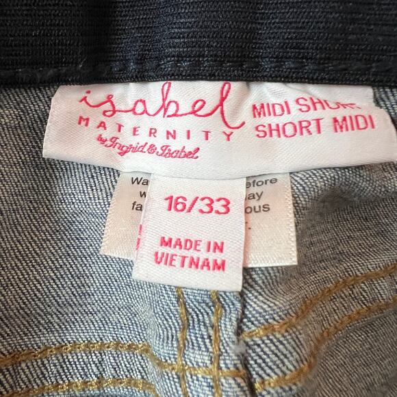 Isabel Maternity Medium Wash Side Panel Midi Jean Shorts - Size 16/33 - NWT - Picture 2 of 8